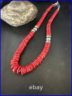 Red Bamboo Coral Navajo Sterling Silver Bead Necklace 19 19227