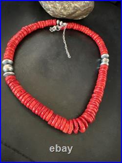 Red Bamboo Coral Navajo Sterling Silver Bead Necklace 19 19227