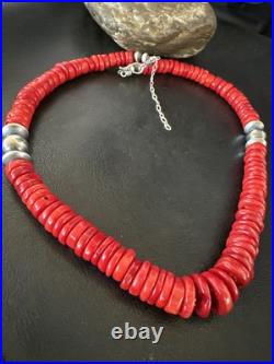 Red Bamboo Coral Navajo Sterling Silver Bead Necklace 19 19227 Red Bamboo Coral Navajo Sterling Silver Bead Necklace 19 19227