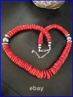 Red Bamboo Coral Navajo Sterling Silver Bead Necklace 19 19227