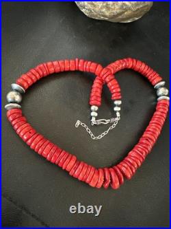 Red Bamboo Coral Navajo Sterling Silver Bead Necklace 19 19227