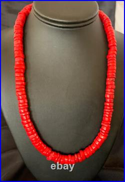 Red Coral Native American Navajo Sterling Silver Bead Necklace 11873