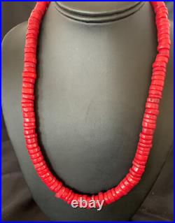 Red Coral Native American Navajo Sterling Silver Bead Necklace 11873