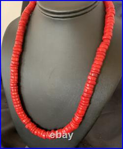 Red Coral Native American Navajo Sterling Silver Bead Necklace 11873