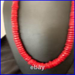 Red Coral Native American Navajo Sterling Silver Bead Necklace 11873