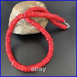 Red Coral Native American Navajo Sterling Silver Bead Necklace 11873