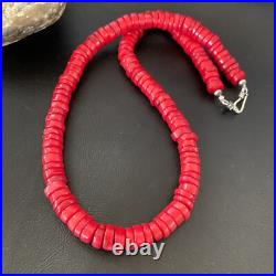 Red Coral Native American Navajo Sterling Silver Bead Necklace 11873