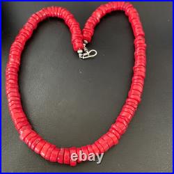 Red Coral Native American Navajo Sterling Silver Bead Necklace 11873