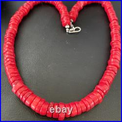 Red Coral Native American Navajo Sterling Silver Bead Necklace 11873