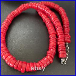 Red Coral Native American Navajo Sterling Silver Bead Necklace 11873