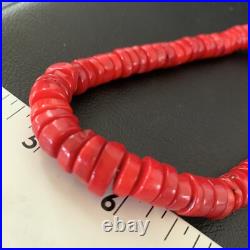 Red Coral Native American Navajo Sterling Silver Bead Necklace 11873