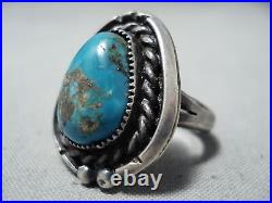 Remarkable Vintage Navajo Kingman Turquoise Sterling Silver Ring Old