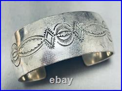 Remarkable Vintage Navajo Sterliing Silver Handstamped Large Bracelet