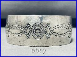 Remarkable Vintage Navajo Sterliing Silver Handstamped Large Bracelet