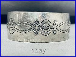 Remarkable Vintage Navajo Sterliing Silver Handstamped Large Bracelet