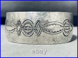 Remarkable Vintage Navajo Sterliing Silver Handstamped Large Bracelet