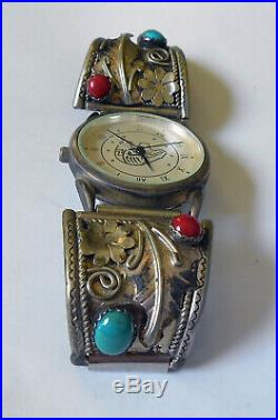 Robert Becenti Native American Turquoise MAN Watch Tips Band STERLING SILVER
