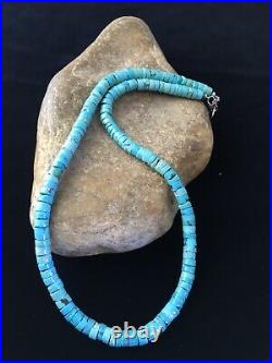 Robin Egg Blue Turquoise Heishi Navajo Sterling Silver Necklace 20 (01755)