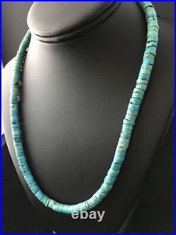 Robin Egg Blue Turquoise Heishi Navajo Sterling Silver Necklace 22