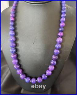 Royal Purple Stone Graduated Bead Navajo Sterling Silver Necklace 21 18076