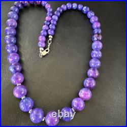 Royal Purple Stone Graduated Bead Navajo Sterling Silver Necklace 21 18076