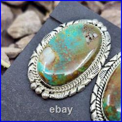 Royston Turquoise Large Signed Sterling Silver Navajo Pierced Earrings