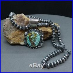 Royston Turquoise Sterling Silver bead Navajo Pearl, Necklace, T. JON, 102.2 g