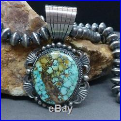 Royston Turquoise Sterling Silver bead Navajo Pearl, Necklace, T. JON, 102.2 g