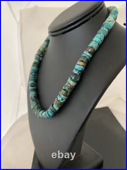 Rustic Turquoise Heishi 9mm Navajo Sterling Silver Bead Necklace 17 00639 Rustic Turquoise Heishi 9mm Navajo Sterling Silver Bead Necklace 17 00639