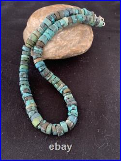 Rustic Turquoise Heishi 9mm Navajo Sterling Silver Bead Necklace 17 00639