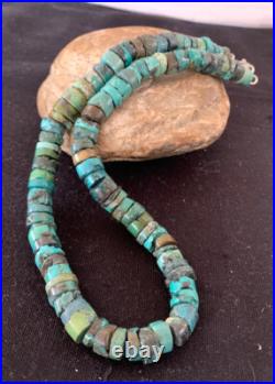 Rustic Turquoise Heishi 9mm Navajo Sterling Silver Bead Necklace 17 00639