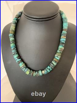 Rustic Turquoise Heishi 9mm Navajo Sterling Silver Bead Necklace 17 00639
