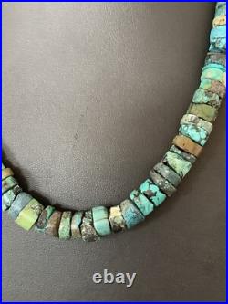 Rustic Turquoise Heishi 9mm Navajo Sterling Silver Bead Necklace 17 00639