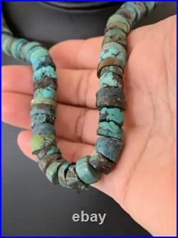 Rustic Turquoise Heishi 9mm Navajo Sterling Silver Bead Necklace 17 00639