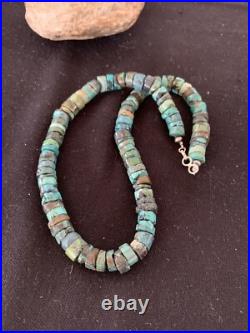 Rustic Turquoise Heishi 9mm Navajo Sterling Silver Bead Necklace 17 00639