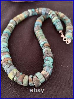 Rustic Turquoise Heishi 9mm Navajo Sterling Silver Bead Necklace 17 00639