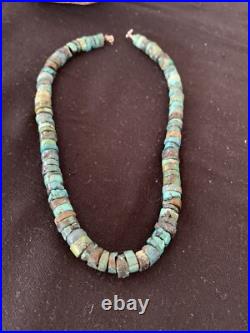 Rustic Turquoise Heishi 9mm Navajo Sterling Silver Bead Necklace 17 00639