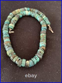 Rustic Turquoise Heishi 9mm Navajo Sterling Silver Bead Necklace 17 00639