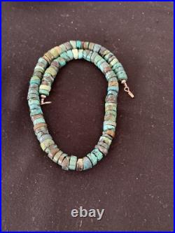 Rustic Turquoise Heishi 9mm Navajo Sterling Silver Bead Necklace 17 00639