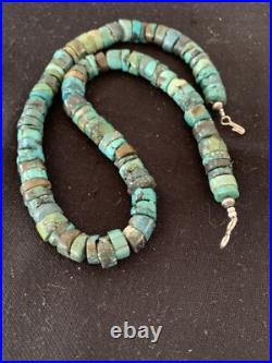Rustic Turquoise Heishi 9mm Navajo Sterling Silver Bead Necklace 17 00639