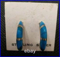 S Billy Navajo Sterling Silver Half Hoop Stud Ithaca Turquoise Earrings