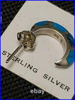 S Billy Navajo Sterling Silver Half Hoop Stud Ithaca Turquoise Earrings