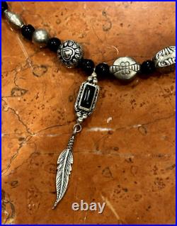 SHARON CISCO SC Sterling Silver BLACK ONXY FEATHER PENDANT BEAD 24 Necklace