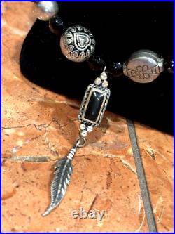 SHARON CISCO SC Sterling Silver BLACK ONXY FEATHER PENDANT BEAD 24 Necklace