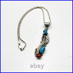 SPENCER Turquoise Carnelian Pendant Necklace Sterling Silver Navajo Feather