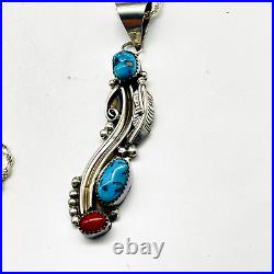 SPENCER Turquoise Carnelian Pendant Necklace Sterling Silver Navajo Feather