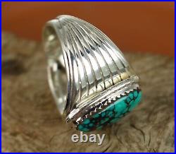 SPIDERWEB TURQUOISE Navajo Handmade Sterling Silver MENS Ring Size 11.5