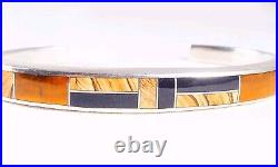 SS Charles Willie Navajo Sterling Silver Jade Tigers Eye Jasper Cuff Bracelet