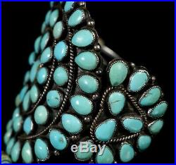 SUBSTANTIAL! Old Pawn Navajo TURQUOISE Sterling Silver Cluster CUFF Bracelet
