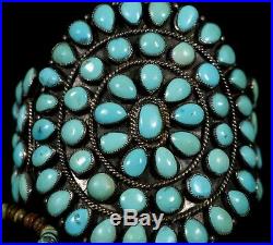 SUBSTANTIAL! Old Pawn Navajo TURQUOISE Sterling Silver Cluster CUFF Bracelet